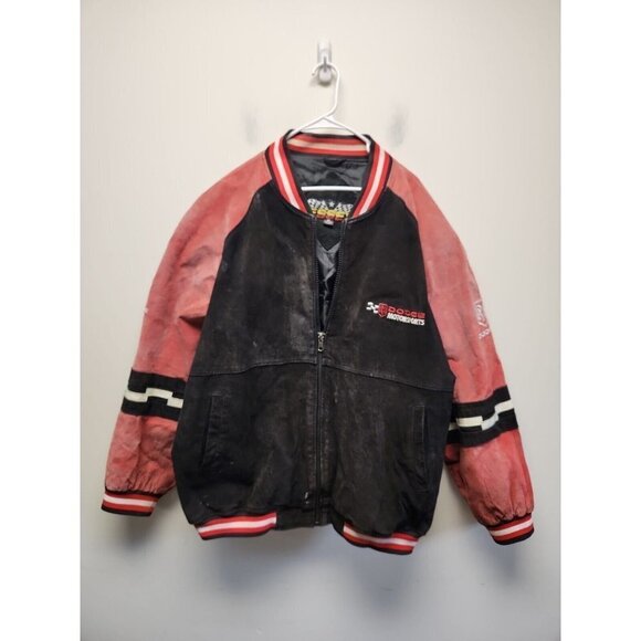 Dodge Motorsports Leather Nascar Jacket XL Red Black Essex Tag Needs Cleaning